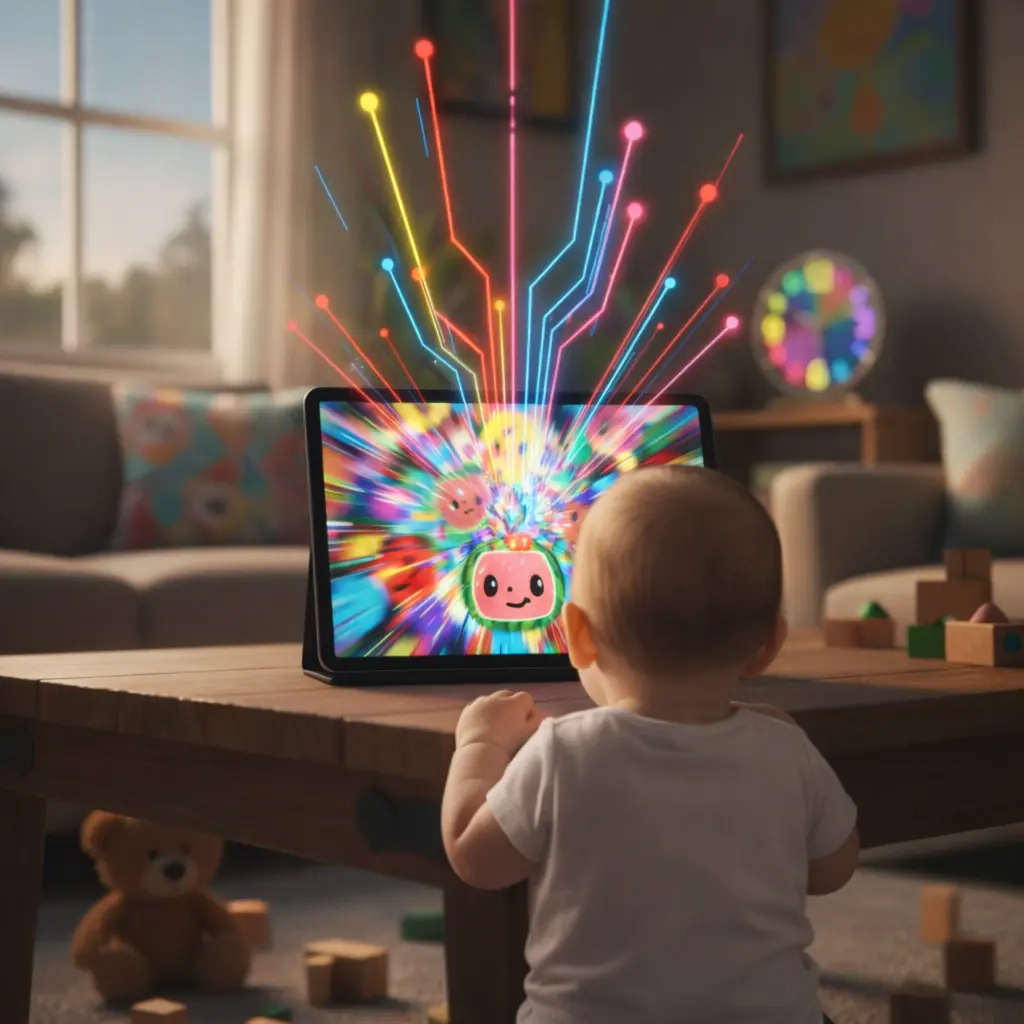 kid watching cocomelon cartoon on tablet